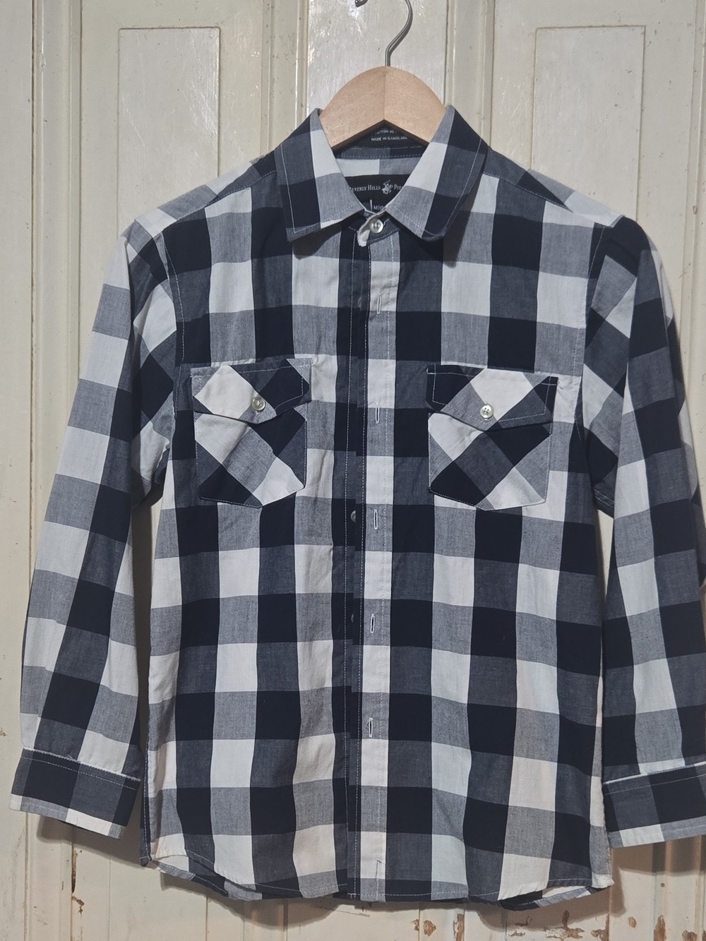 Men's Black & White Check Button-Up Shirt